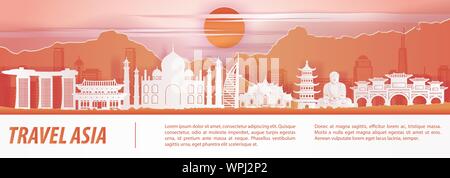 L'Asie célèbre de l'art avec du papier de couleur rouge orange,design vector illustration Illustration de Vecteur