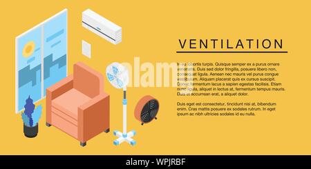 Concept de ventilation à domicile, bannière style isométrique Illustration de Vecteur