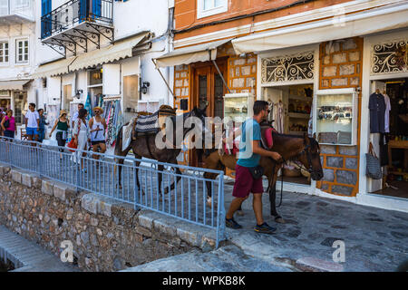 Les ânes le moyen de transport sur l'île d'Hydra Golfe Saronique Grèce Banque D'Images