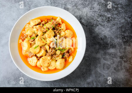 Le Mapo Tofu, un plat populaire en Chine. La recette classique se compose de tofu soyeux, de porc ou de boeuf au poivre de Sichuan et de nommer quelques ingrédient principal Banque D'Images