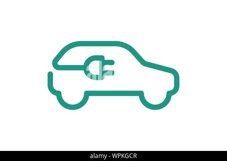 L'icône de voiture électrique. Fiche du câble électrique de charge automobile symbole vert. Eco friendly electric concept de véhicule automobile. Vector illustration d'électricité Illustration de Vecteur