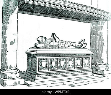 1928 -illustration tombe et bronze effigie du Prince Noir (1330-1376) à la Cathédrale de Canterbury, Kent. Également connu sous le nom de Prince de Galles et d'Aquitaine, duc de Cornouailles, Prince d'Aquitaine et la Gascogne et Édouard de Woodstock. Il était chevalier de la Jarretière. Banque D'Images