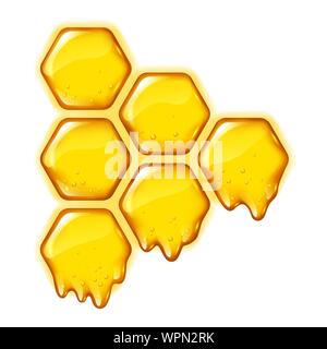 D'abeilles jaune avec du miel qui coule, isolés pour la conception de logo, vector Illustration de Vecteur