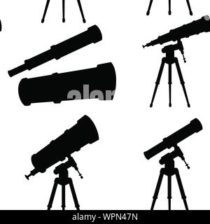 Silhouette noire motif transparent des télescopes avec des stands et sans télévision vector illustration sur fond blanc. Illustration de Vecteur