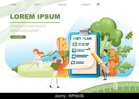 Presse-papiers de régime avec une liste de vérification et man holding le crayon pour régimes concept avec légumes télévision vector illustration sur fond blanc. Illustration de Vecteur