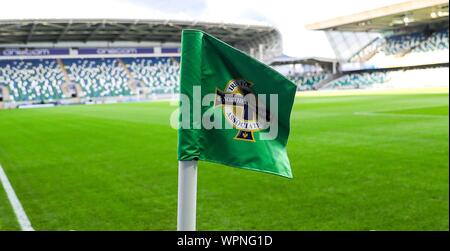 Belfast, Royaume-Uni. 09Th Sep 2019. Belfast, Grossbritannien. 09Th Sep 2019. firo : Football 09.09.2019 Football : Euro, Euro Qualification : l'Irlande du Nord - Allemagne Le poteau de coin à Windsor Park avant de l'UEFA EURO 2020 Qualificatif, poteau de coin, stade, Belfast | Conditions de crédit dans le monde entier : dpa/Alamy Live News Banque D'Images