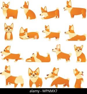 Les chiens Corgi icons set. Série de dessins animés chiens corgi icônes vectorielles pour le web design Illustration de Vecteur