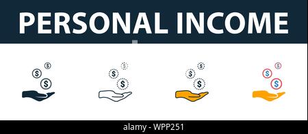 Revenu personnel icon set. Quatre éléments dans diférents styles à partir d'icônes de finances personnelles collection. Le revenu personnel créatif rempli d'icônes, contours Illustration de Vecteur