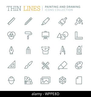 Le dessin et la peinture. Vector icons set. Lignes fines Illustration de Vecteur