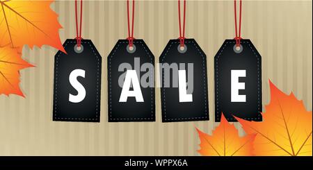 La promotion de la vente d'automne avec étiquette suspendue feuilles jaunes sur abstract background vector illustration EPS10 Illustration de Vecteur