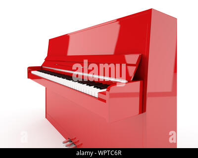 Piano droit classique rouge isolated on white Banque D'Images