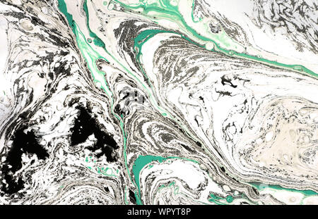 Abstract grungy citron vert, bleu clair et gris foncé à la main aux couleurs vives de la peinture à l'huile acrylique avec rayures, taches des traînées, des courbes et les taches sur toile tex Banque D'Images