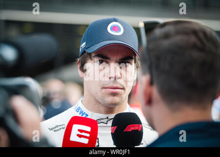 Monza, Italie. 07Th Nov, 2019. SportPesa Point course F1 Team pilote canadien Promenade Lance parle aux médias après la séance de qualification du Grand Prix de F1 italien à l'Autodromo Nazionale di Monza. Credit : SOPA/Alamy Images Limited Live News Banque D'Images