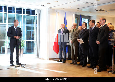 23.05.2011 Bruxelles, Belgique. Sur la photo : Donald Tusk, Jerzy Buzek, Herman Van Rompuy, José Manuel Barroso, Radoslaw Sikorski, Bogdan Klich Banque D'Images