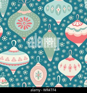 Boule de Noël pattern design avec des flocons en vert, rose et bleu. Style vintage Seamless vector illustration de saison. Illustration de Vecteur