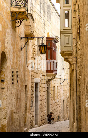 L'ancienne capitale de Malte, Mdina, sur un plateau, dans le centre de l'île, des rues étroites, Banque D'Images