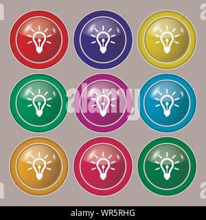 L'icône de l'ampoule. signe symbole sur neuf boutons colorés. Vector Illustration de Vecteur