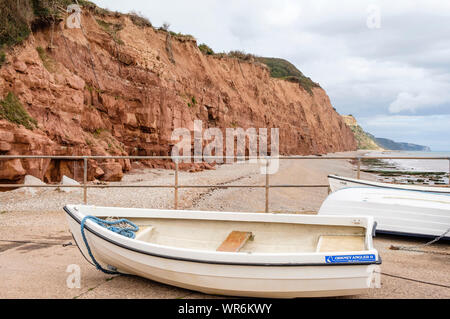 Plage de Sidmouth et falaises, la Côte Jurassique, Devon, Angleterre, Royaume-Uni. Banque D'Images