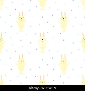 Motif de lapins mignon transparente sur un fond de triangles bleus. Image vectorielle pour garçon. L'illustration pour la maison de vacances, baby shower, anniversaire, textile, wr Illustration de Vecteur