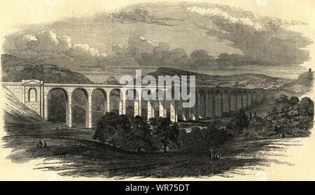 Le grand viaduc de Dee sur le chemin de Chester et de Shrewsbury. Pays de Galles 1848 Banque D'Images