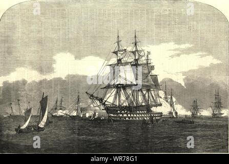 H. M. S. Neptune - Le Contre-amiral Corry, saluant la reine Victoria. La Marine royale 1854 Banque D'Images