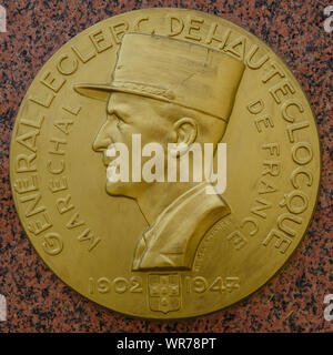 Plaque commémorative en hommage au Général Leclerc de Hautecloque, Vincennes, Val-de-Marne, Île-de-France, France Banque D'Images