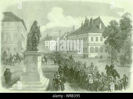 Guerre franco-allemande : les prisonniers français, Place Turenne à Sedan. Ardennes 1870 Banque D'Images