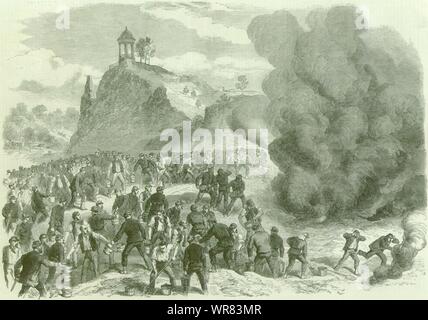 Guerre franco-prussienne : réservoir de pétrole brûler Paris Buttes Chaumont 1870 Banque D'Images