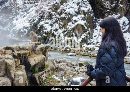 Tourisme d'hiver à Macaque japonais Sources thermales Banque D'Images