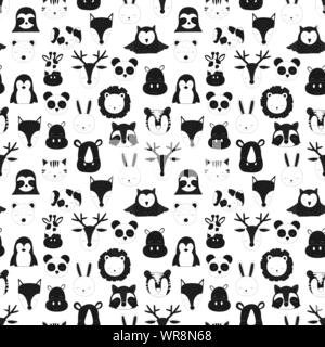 Schéma des animaux scandinaves. Image Vecteur de Fox, le cerf, l'Owl, sloth, Rhino, cat, hippopotame, girafe, lion, Penguin, le lièvre, le raton laveur, le chien, l'ours, le tigre. Fo Illustration de Vecteur