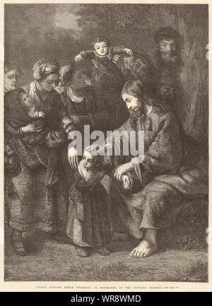 "Le Christ bénissant les petits enfants' de Rembrandt. Bible. Beaux-arts 1867 Banque D'Images