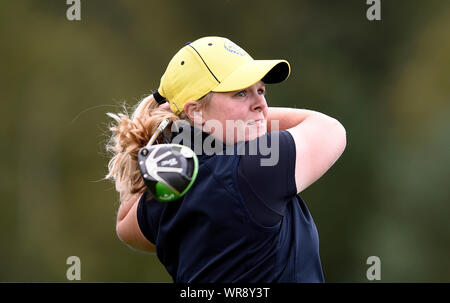 L'Europe de l'équipe Caroline Hedwall tees au large de la 18e au cours de l'aperçu deuxième jour de la Solheim Cup 2019 à Gleneagles Golf Club, à Auchterarder. Banque D'Images