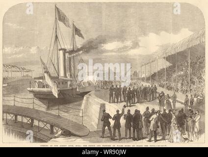 Ouverture de l'Albert Dock, Hull. Prince de Galles (Edward VII) le HMS Vivid 1869 Banque D'Images