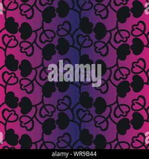 Modèle vectoriel continu noir avec ornement botanique sur un fond dégradé violet Illustration de Vecteur