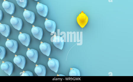 Canard en caoutchouc jaune changer de direction le rendu 3D Banque D'Images