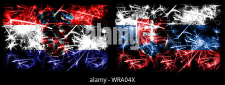 La Croatie, la Slovaquie, la Croatie, le slovaque fireworks mousseux concept et idée drapeaux Banque D'Images