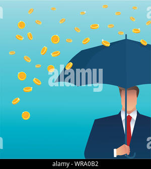 Business man holding an umbrella, l'argent qui tombe du ciel. concept de la réussite Banque D'Images