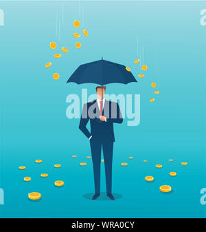 Business man holding an umbrella, l'argent qui tombe du ciel. concept de la réussite Banque D'Images