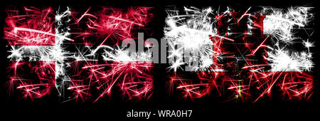 Le Danemark, Gibraltar et concept d'artifice pétillant idée drapeaux Banque D'Images