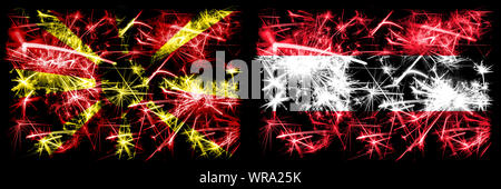 Macédoine, macédonien, l'Autriche, l'artifice pétillant autrichien concept et idée drapeaux Banque D'Images