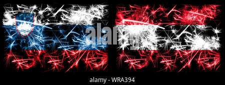 La Slovénie, l'Autriche, de Slovénie, d'artifice pétillant autrichien concept et idée drapeaux Banque D'Images