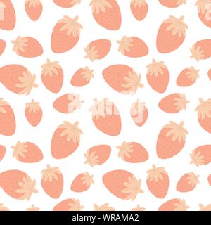 Une structure de fraises à la main dans des tons rose. Image vectorielle pour la Saint-Valentin, les amoureux, estampes, vêtements, textiles, cartes, vacances, enfants. Illustration de Vecteur