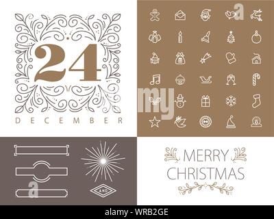 Monogramme hispter rétro line set christmas design Illustration de Vecteur