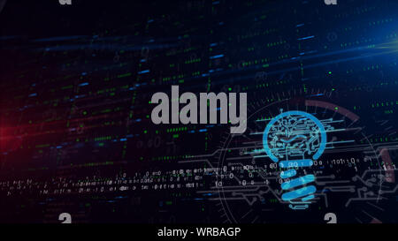 Nouvelle idée concept avec symbole ampoule 3d illustration. Arrière-plan de l'espace numérique avec pour contenu. Abstract concept futuriste de la créativité, l'invention d'un Banque D'Images