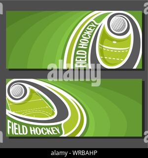 Vector bannières pour le Hockey jeu : balle de hockey sur gazon sur vol au-dessus de la trajectoire courbe cour le green abstract background. Illustration de Vecteur