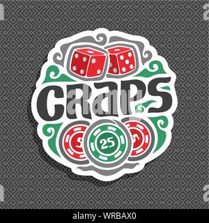 Logo Vector pour chie gamble : signer avec 2 dés rouges sur les cubes géométrique gris motif transparent, noir inscription - craps, le jeu avec l'icône casino Illustration de Vecteur