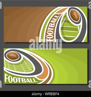 Bannières vecteur pour le football américain foot ball jeu : jeté sur trajectoire courbe volant au-dessus des terrain de sport brown résumé fond. Illustration de Vecteur
