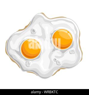 Vector illustration de fried chicken brillant blanc cuit oeufs : protéine isolée avec 2 jaune d'œuf, croustillant de petit-déjeuner traditionnel d'alevins. Illustration de Vecteur