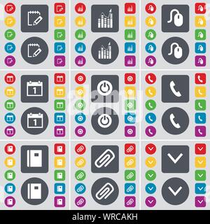 Sondage, graphique, Souris, Calendrier, puissance, récepteur, ordinateur portable, Clip, icône flèche vers le symbole. Un grand ensemble de télévision, boutons de couleur pour votre conception. Vector Illustration de Vecteur