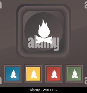 Une icône feu symbole. Ensemble de cinq boutons coloré et élégant sur la texture noire pour votre conception. Vector Illustration de Vecteur